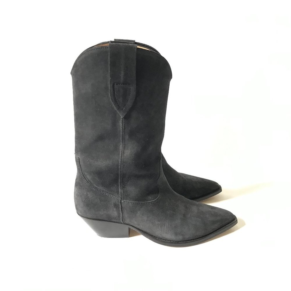 Isabel Marant Washed Iconic Cowboy Boots Womens 39 8 Faded Black Gray Suede Shoe